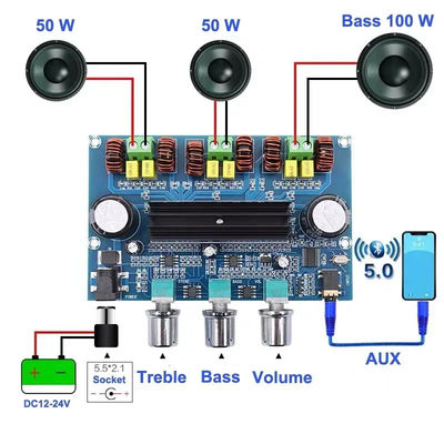 CA-3166B Bluetooth 5.0 Verstärker 2*50W+100W 2.1 Kanal TPA3116D2 mit DC12~24V Stromversorgung