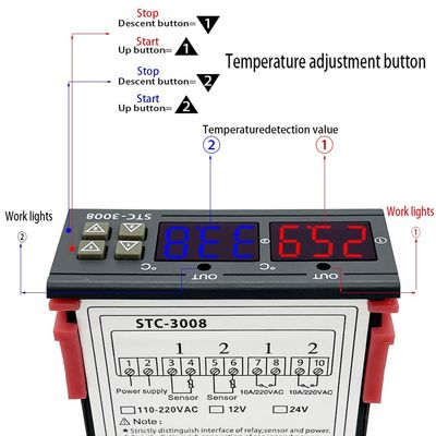 STC-3008 Digital Thermometer-Kontrolleur Two Relay Output mit Sonde 12V 24V 220V
