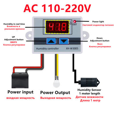XH-W3005 DC 12V-220V 10A Digitaler Feuchtigkeitsregler 0-99 RH-Bereichsüberwachungssystem