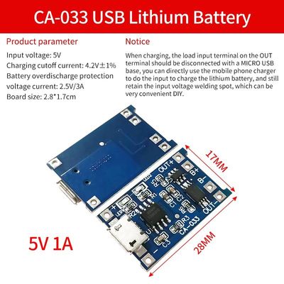 Typ-C/Micro USB 5V 1A 18650 Lithium-Batterie-Ladegerätmodul TP4056 mit Schutz und Dual-Funktionen
