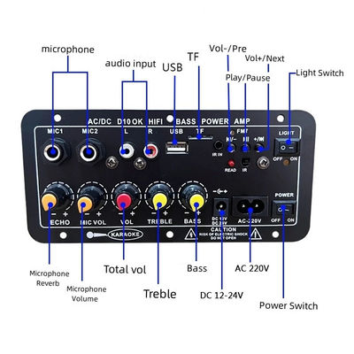 D10 Digitale Leistungsverstärkerplatine mit 30–120 W Ausgangsleistung, Bluetooth 5.0 und zwei Mikrofon-Eingängen für Subwoofer und Karaoke