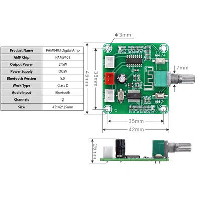 CA-8403B 2*3W Bluetooth 5.0 Stereo Mini Digital Amplifier Board PAM8403 Dual Channel Klasse D DC5V AMP