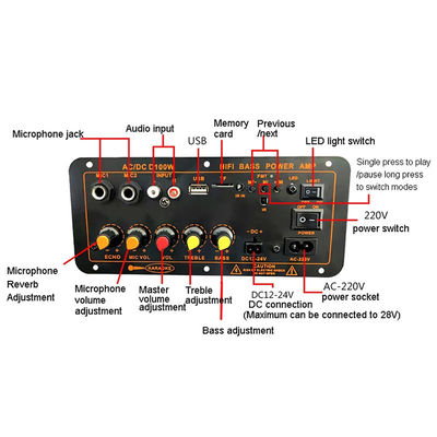 D100W Bluetooth 5.0 Leistungsverstärker Board AC 220V DC 12-24V 5V Wireless Modul für 8-12 Zoll