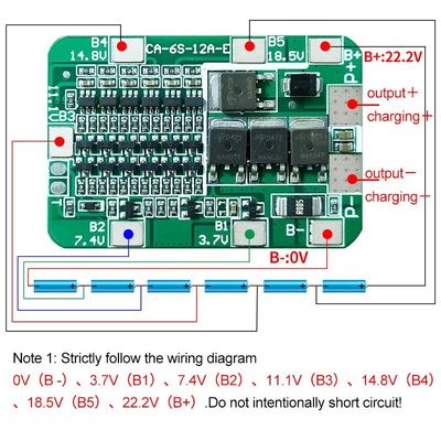 CA-6S-12A-E 24V PCB-BMS-Schutzbrett für 6 Packungen 18650 Li-Ionen-Lithiumbatteriemodule