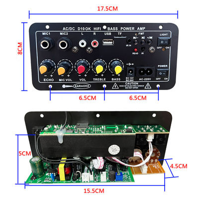 D10 BT-Verstärker-Audioboard mit 200 W Spitzenleistung, Bluetooth 5.0 und zwei Mikrofoneingängen für Karaoke