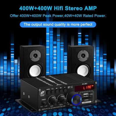AK-380 400W Leistungsverstärker mit Bluetooth 5.0 und 2.0 CH HiFi Stereo für Heimaufnahmen