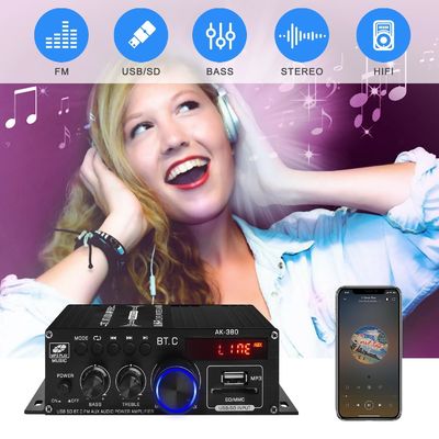 AK-380 400W Leistungsverstärker mit Bluetooth 5.0 und 2.0 CH HiFi Stereo für Heimaufnahmen