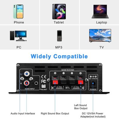 AK-380 400W Leistungsverstärker mit Bluetooth 5.0 und 2.0 CH HiFi Stereo für Heimaufnahmen