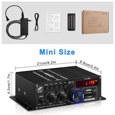 AK-380 400W Leistungsverstärker mit Bluetooth 5.0 und 2.0 CH HiFi Stereo für Heimaufnahmen
