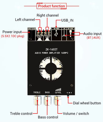 ZK-1602T 2*160W 2.0-Kanal-Digitalstromverstärker Modul Klasse D Audio Stereo BT 5.0 Subwoofer Verstärker Board ZK-1602T