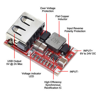 CA-025 Effizienter Gleichspannungs-Gleichspannungsumrichter USB-Ladegerät Entwicklungsbrett 6V-24V 24V 12V bis 5V 97,5% Buck-Modul für die Kraftversorgung von Autos