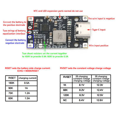 Typ-C USB 2/3S BMS 15W 8.4V 12.6V 1.5A Lithium-Batterie-Ladebeschleunigungsmodul mit ausgewogener Unterstützung Schnellladung mit Indikator
