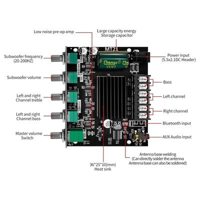 ZK-MT21 HiFi Digital Power Amplifier Board 100W+2*50W 2,1-Kanal-Subwoofer AUX 12/24V Audio Stereo 5,0 Ampere ZK-MT21