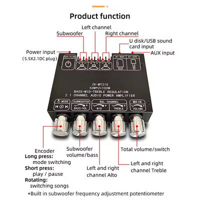 2.1 Kanal-Subwoofer AUX 12V 24V Audio Stereo 5.1 Bass Digitale Leistungsverstärker-Board ZK-MT21S 2x50W 100W für Gleichstromadapter
