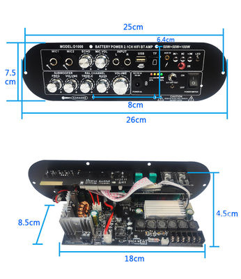 Wiederaufladbares Trolley Stereo Auto Subwoofer Audio-Leistungsverstärker PCB-Board 2.0 Kanal 12V mit Privatformdesign
