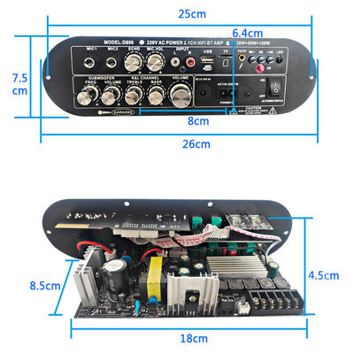 D800 Professionelle 2.0-Kanal-Bluetooth-Digitalverstärkerplatine 12 V wiederaufladbar, hohe Leistung für DJ/Karaoke