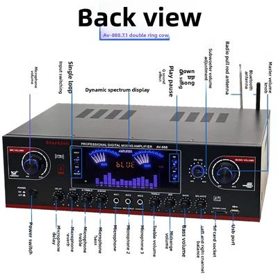 AV-888 7.1 Kanal 2000W Hochleistungs-Heimkino-Karaoke-Verstärker-Lautsprecher mit Dual-Loop-Design und 12 Röhren aus strapazierfähigem Metall