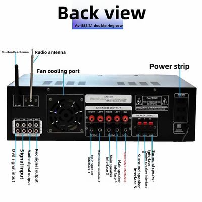 AV-888 7.1 Kanal 2000W Hochleistungs-Heimkino-Karaoke-Verstärker-Lautsprecher mit Dual-Loop-Design und 12 Röhren aus strapazierfähigem Metall