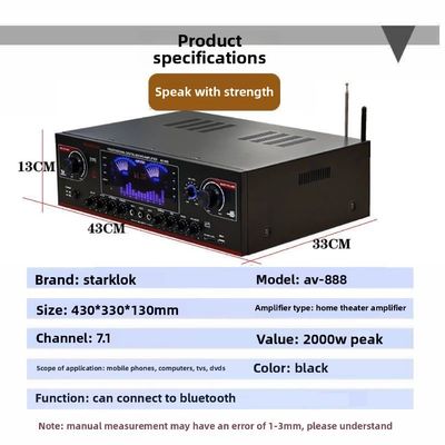 AV-888 7.1 Kanal 2000W Hochleistungs-Heimkino-Karaoke-Verstärker-Lautsprecher mit Dual-Loop-Design und 12 Röhren aus strapazierfähigem Metall