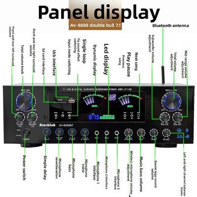 AV-8888BT Professioneller 7.1-Kanal 2000W Ultra-Hochleistungs-Heimkino-Verstärker BT Wireless Home KTV Surround-Sound-System