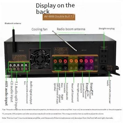 AV-8888BT Professioneller 7.1-Kanal 2000W Ultra-Hochleistungs-Heimkino-Verstärker BT Wireless Home KTV Surround-Sound-System