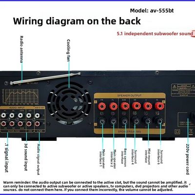 AV-555BT Professioneller 5.1-Kanal Dynamic Spectrum Verstärker 600W Hochleistungs-Heim-Subwoofer mit Metallkonstruktion