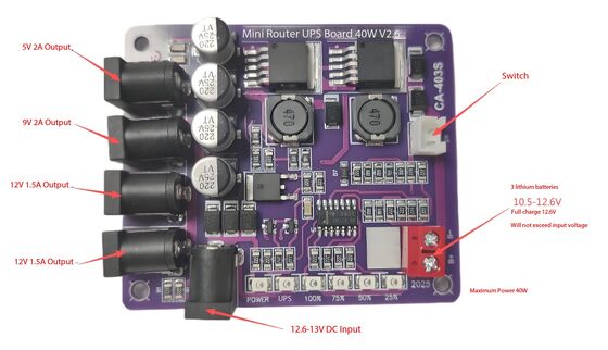 CA-403S Mini-Router ununterbrochene Stromversorgung mit 40W Ausgang 11,1V Batterie-Eingang und Kurzschluss-Schutz