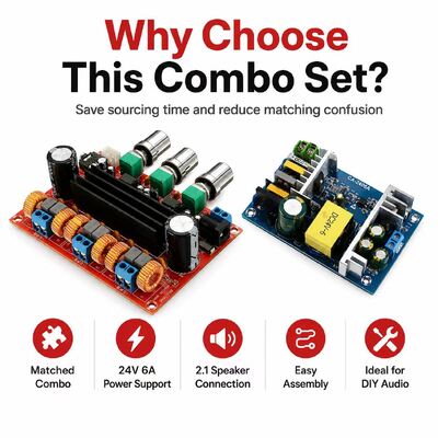 2.1 Channel Audio Amplifier Board with 24V 6A Power Supply Module for DIY Subwoofer Speaker